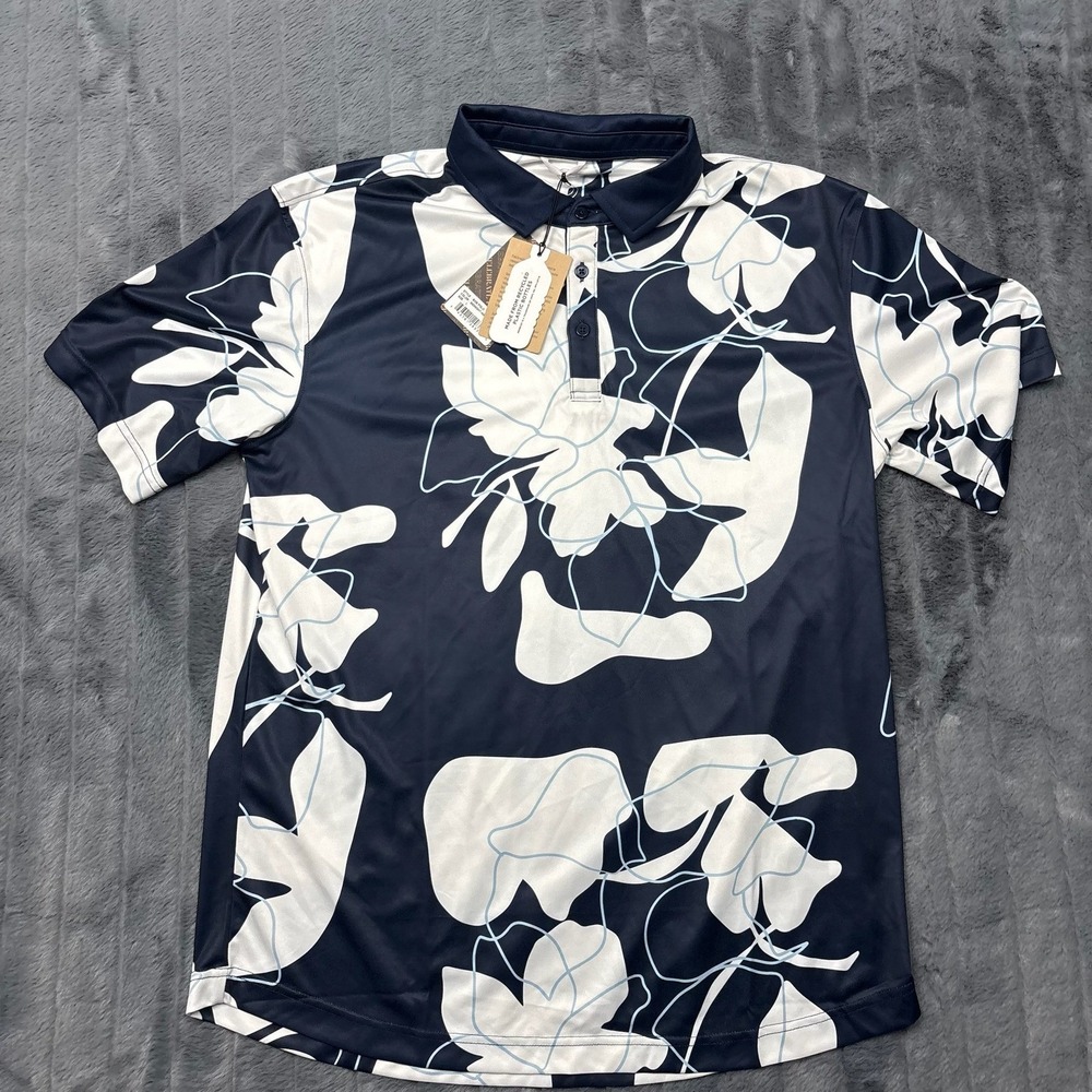 Swannies Golf Bob Polo Mens Large Midnight Navy Floral Recycled Golf Shirt